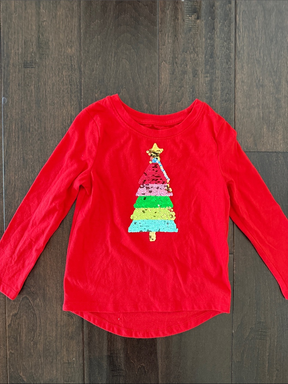 Cat and Jack' Red Long-Sleeve Flip Sequin Christmas Tree Top! Size 4/5